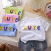 New summer 2023 children's short-sleeved T-shirts for boys and girls, featuring round collars, stylish, thin and casual cartoon prints Specification image